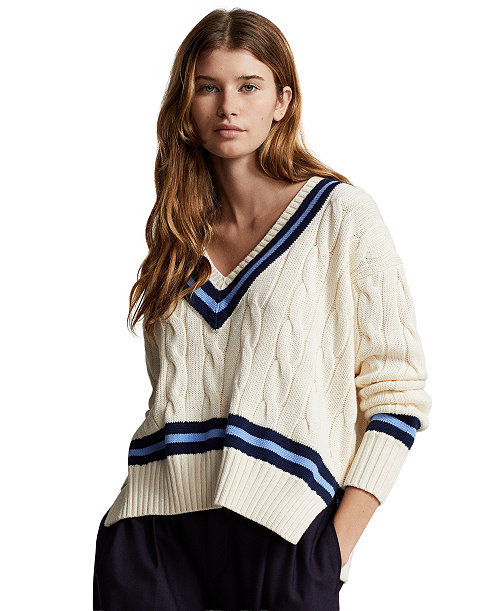 Women's Cable-Knit Cotton Cricket Sweater