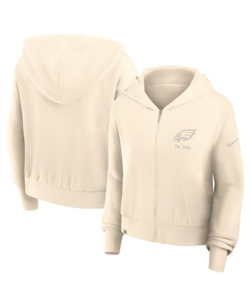 Women's Cream Philadelphia Eagles Glory Cropped Full-Zip Hoodie