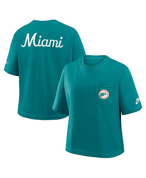 Women's Aqua Miami Dolphins Rewind Pocket Boxy T-Shirt