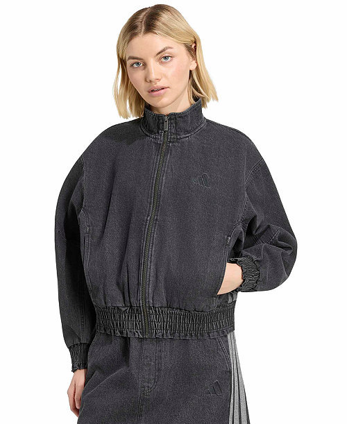 Women's Stadium Washed Denim Bomber Loose-Fit Jacket