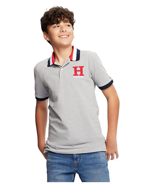 Big Boys Striped Collar Embroidered Matt Polo