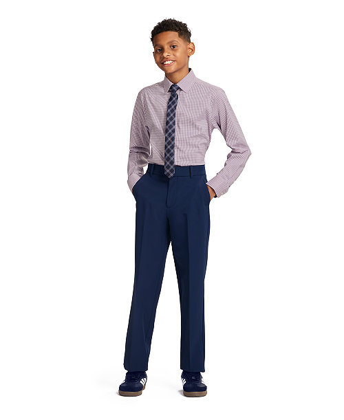 Big Boys' 8-20 Long Sleeve Stretch Murray Check Dress Shirt & Tie