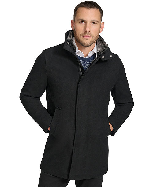 Men's Urban Walker Coat with Detachable Faux Rabbit Fur at Interior Collar