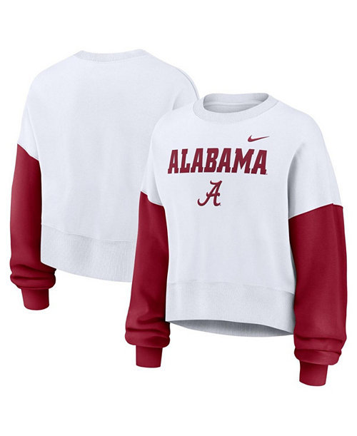 Women's White Alabama Crimson Tide Color Block Oversized Cropped Pullover Sweatshirt