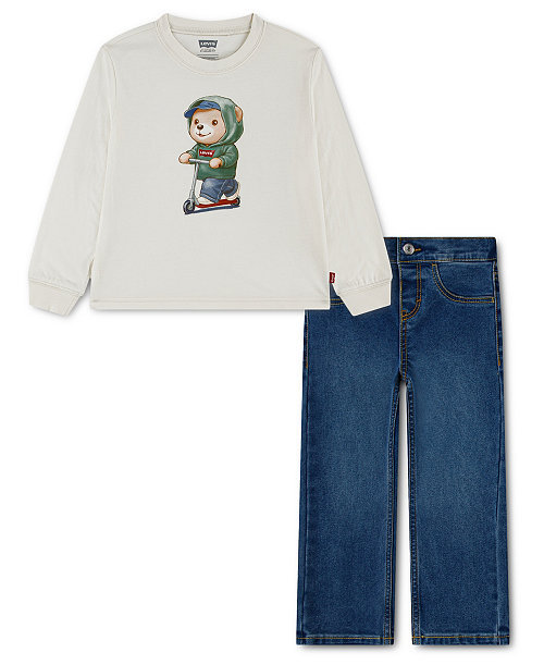Toddler Boys' 2T-4T Bear Graphic Top and Denim Pants, 2-Piece Set