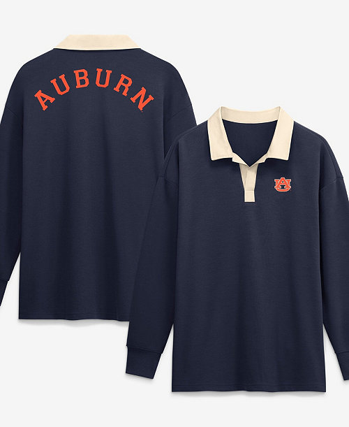 Women's Navy Auburn Tigers Oversized Essential Dri-FIT Long Sleeve V-Neck Polo Shirt