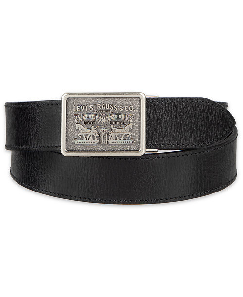 Men's Leather Plaque-Buckle Belt