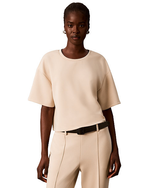 Women's Boxy Tee Soft Scuba Short-Sleeve Sweater
