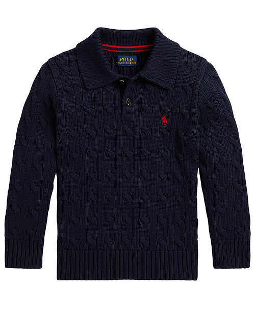 Boys' 2T-7 Cable-Knit Cotton Polo Sweater