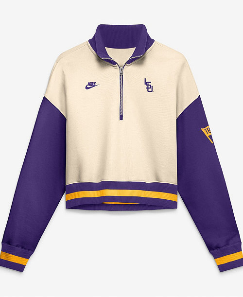 Women's LSU Tigers LSU Legacy Oversized Colorblock Cropped Quarter-Zip Pullover