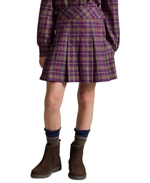 Girls' 7-16 Plaid Pleated Cotton Poplin Skirt