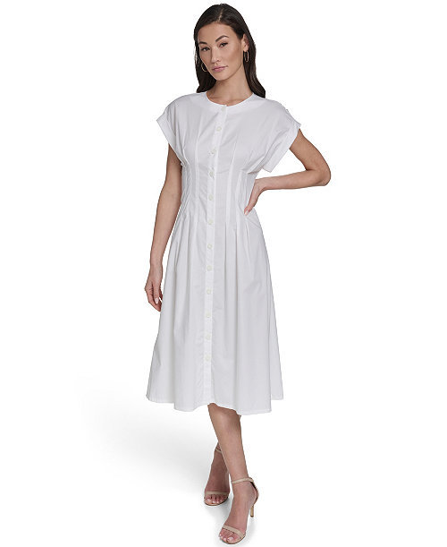 Women's Button-Down A-Line Midi Dress