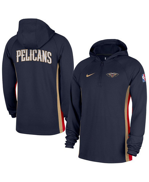 Men's Navy New Orleans Pelicans Authentic On Court Zone Quarter-Zip Dri-FIT Hoodie Jacket