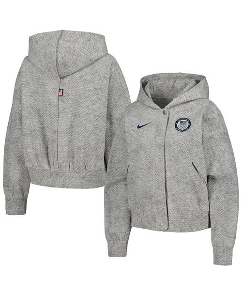 Women's Gray Team USA Media Day Oversized Cropped Hoodie Performance Full-Zip Jacket