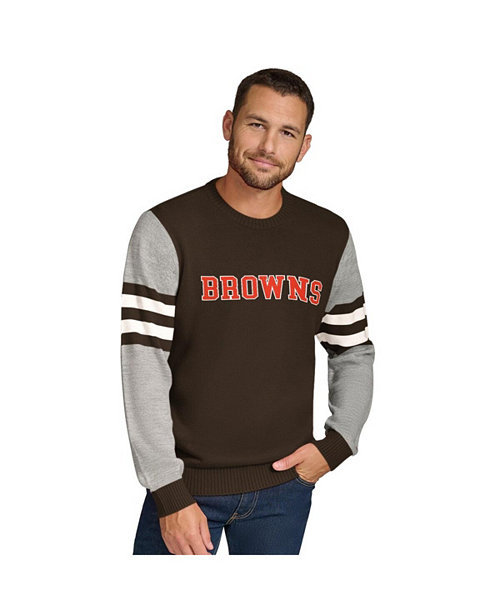 Men's Brown/Heather Gray Cleveland Browns Acrylic Crewneck Pullover Sweatshirt