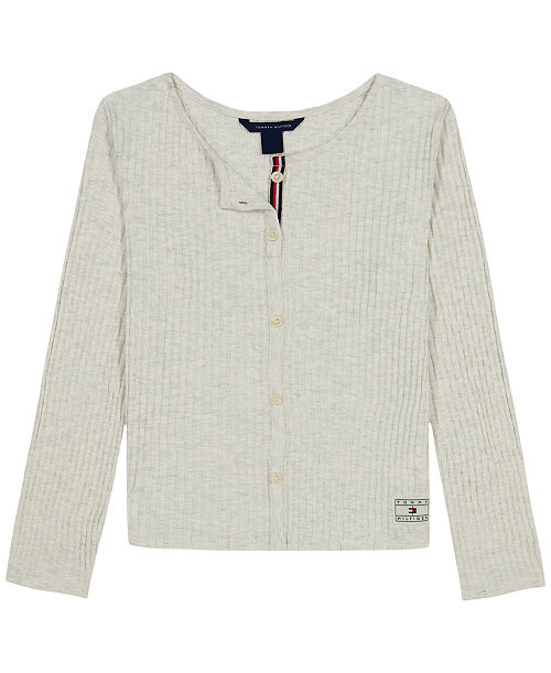 Girls' 7-16 Pointelle Rib Long-Sleeve Top