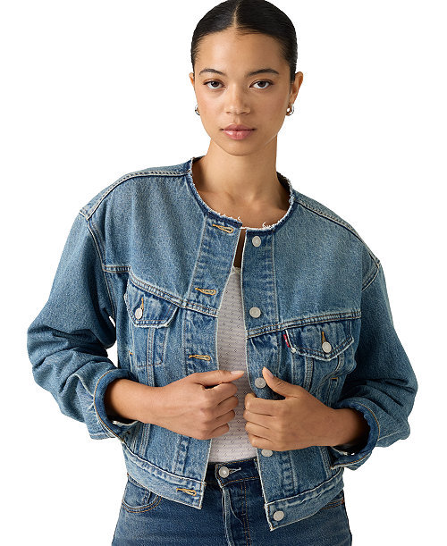 Women's Collarless Shrunken Trucker Jacket