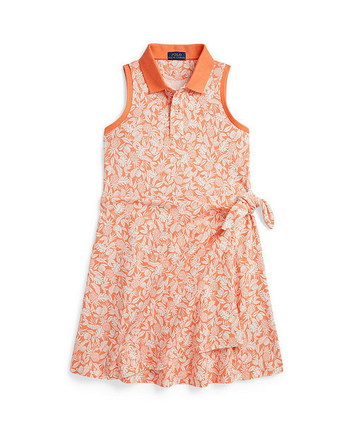 Girls' 7-16 Pineapple Faux-Wrap Mesh Polo Dress