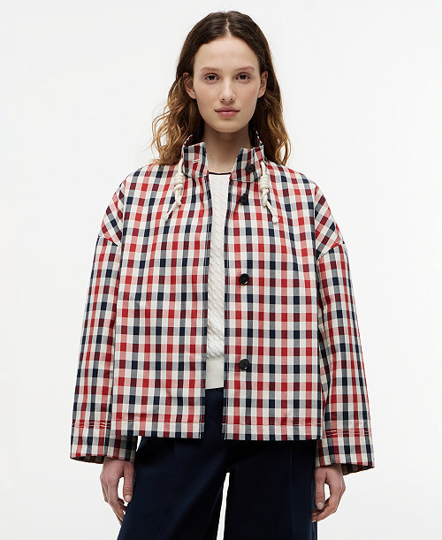 Women's Cotton-Blend Checked Parka Jacket
