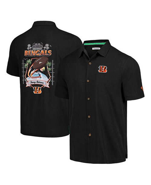 Men's Black Cincinnati Bengals Tidal Kickoff Camp Button-Up Shirt
