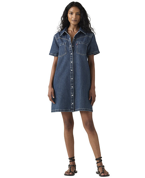 Women's Louisa Short-Sleeve Collared Cotton Denim Dress