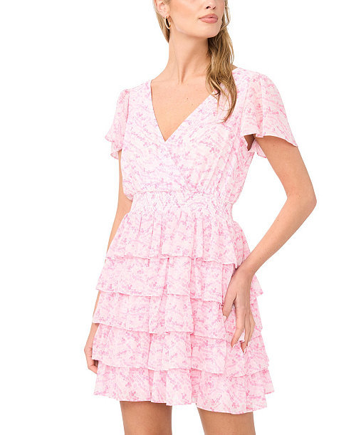 Women's Flutter-Sleeve V-Neck Mini Dress