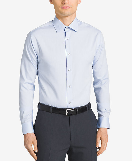 Calvin Klein Steel  Men's Non-Iron Performance Herringbone Dress Shirt, Classic & Slim Fit